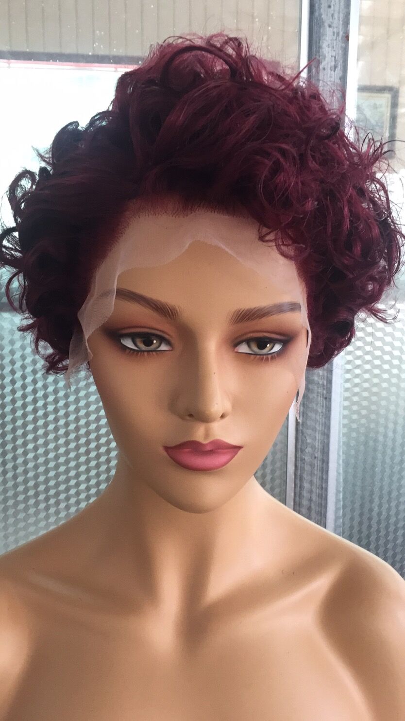 Samuel Hair 13*4 Transparent Lace Front Pixie Cut wig,Virgin Human Hair colored Wigs-26