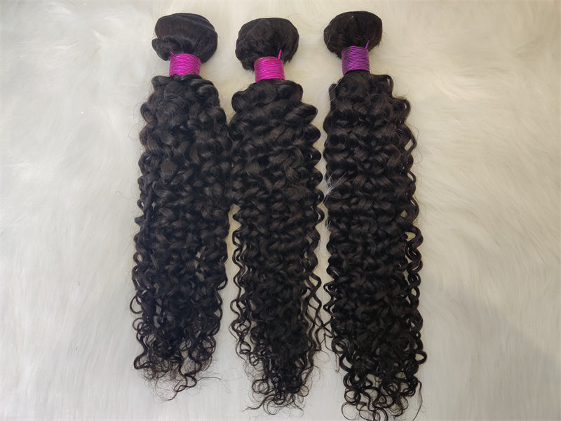 3 pieces Samuel Hair 12A water wave natural black hair bundles with closure/frontal free shipping