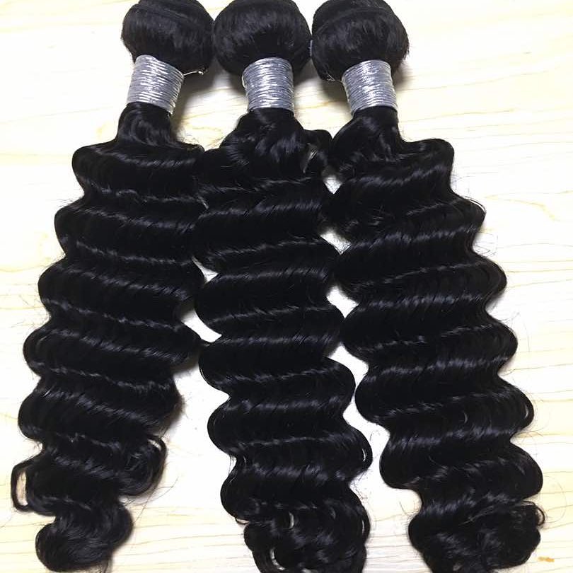 3 pieces Samuel Hair 12A deep wave natural black hair bundles with closure/frontal free shipping