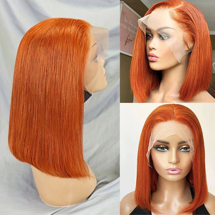 Samuel Hair 10-14Inch Ginger Orange# Colored BOB Lace Wig,Transparent Lace Wig