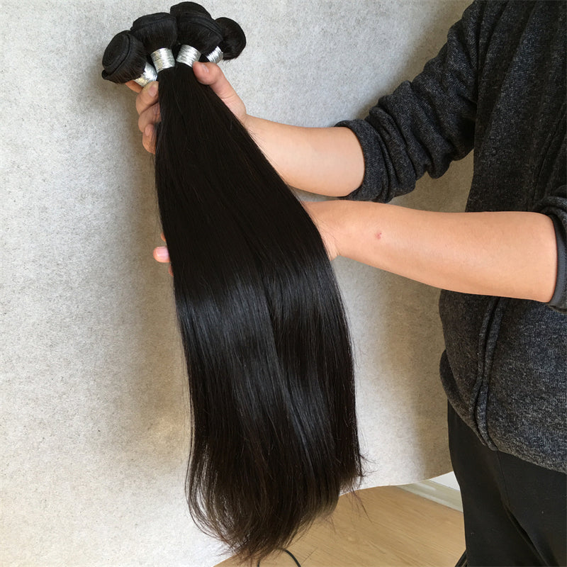 3 pieces Samuel Hair 12A straight natural black hair bundles with closure/frontal free shipping