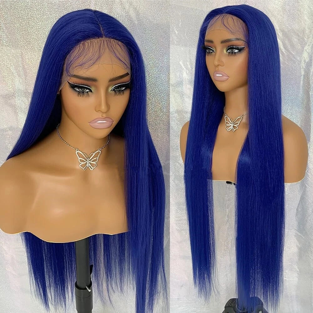 Samuel Hair 13*4 Transparent Frontal Lace Wig, 12-30inch Blue Color Virgin Human Hair Lace Wig