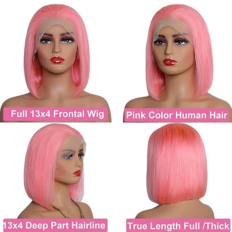 Samuel Hair 10-14Inch Pink Colored BOB lace wig,Transparent lace wig