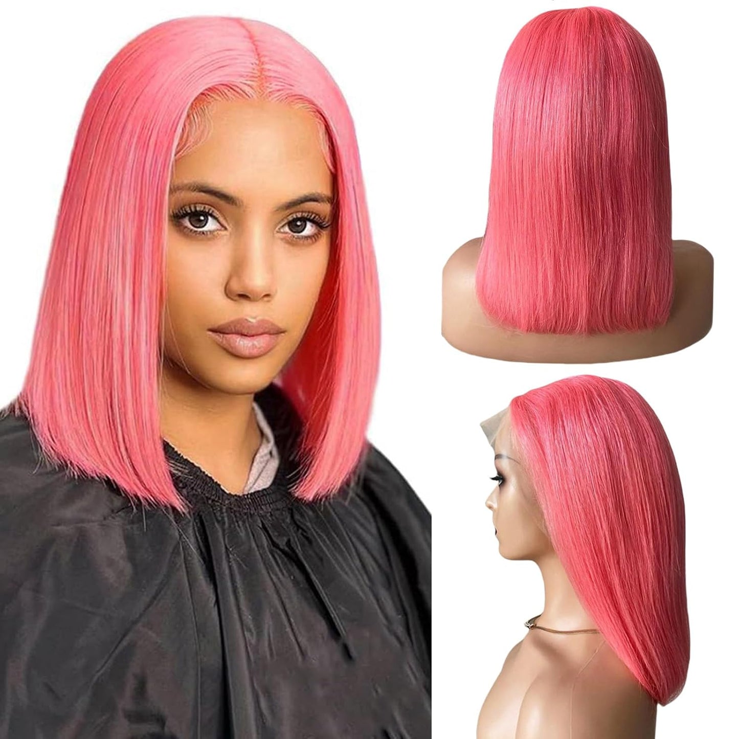 Samuel Hair 10-14Inch Pink Colored BOB lace wig,Transparent lace wig
