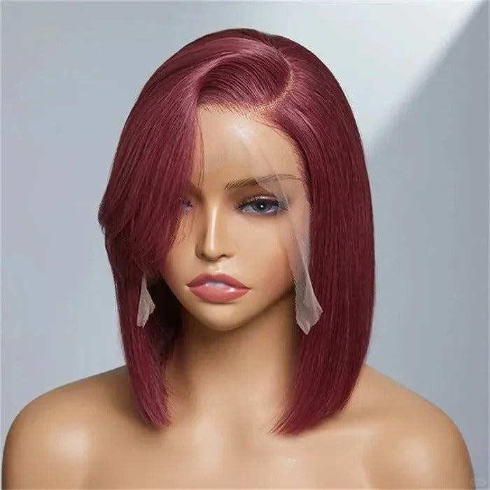 Samuel Hair 10-14Inch 99J Burgundy Colored BOB Lace Wig,Transparent Lace Wig
