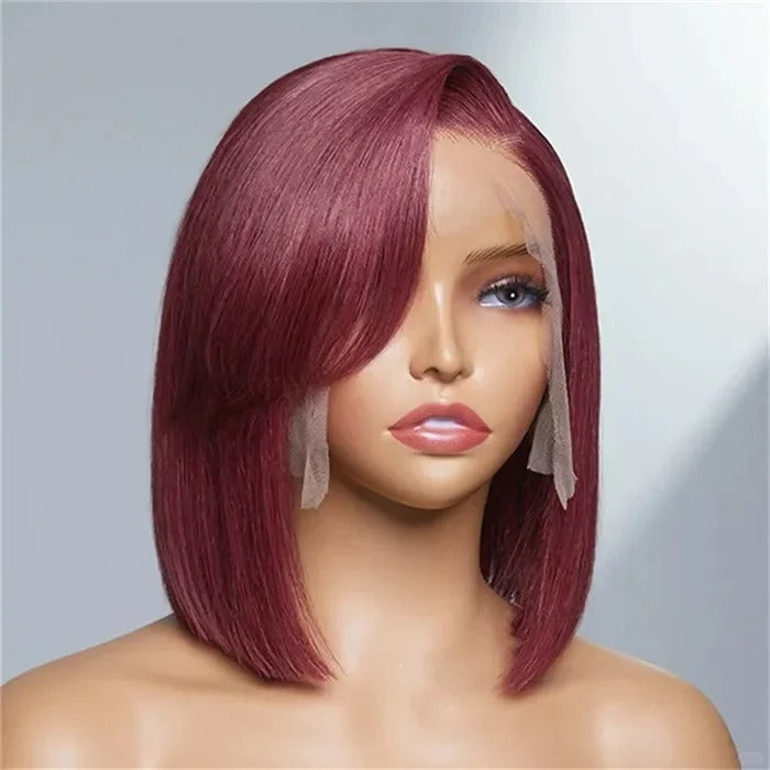 Samuel Hair 10-14Inch 99J Burgundy Colored BOB Lace Wig,Transparent Lace Wig