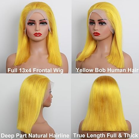 Samuel Hair 10-14Inch yellow# Colored BOB Lace Wig,Transparent Lace Wig