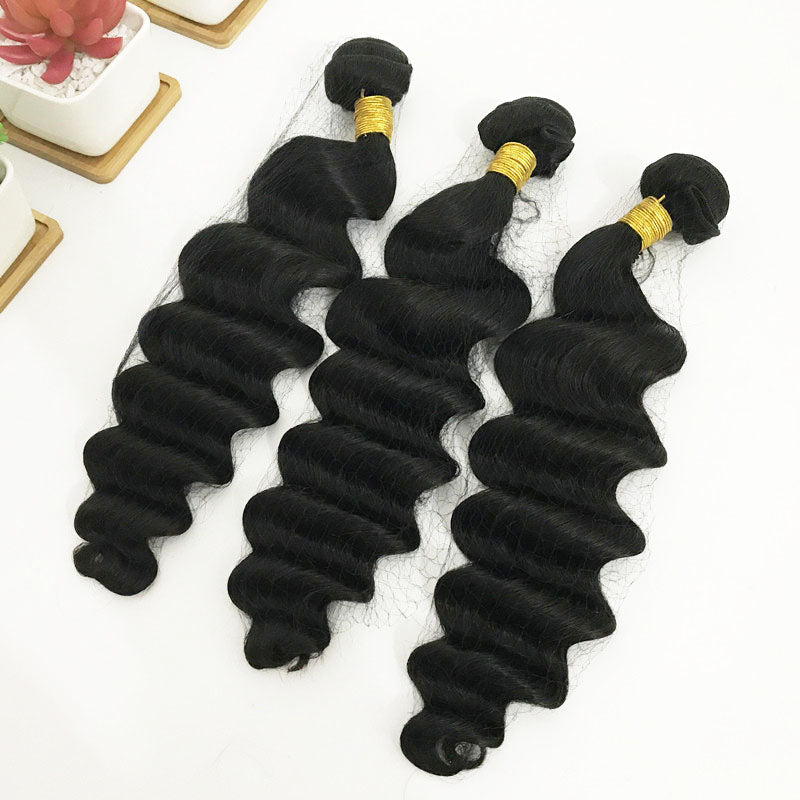 3 pieces Samuel Hair 12A deep wave natural black hair bundles free shipping