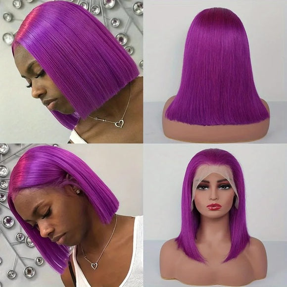 Samuel Hair 10-14Inch Purple# Colored BOB Lace Wig,Transparent Lace Wig