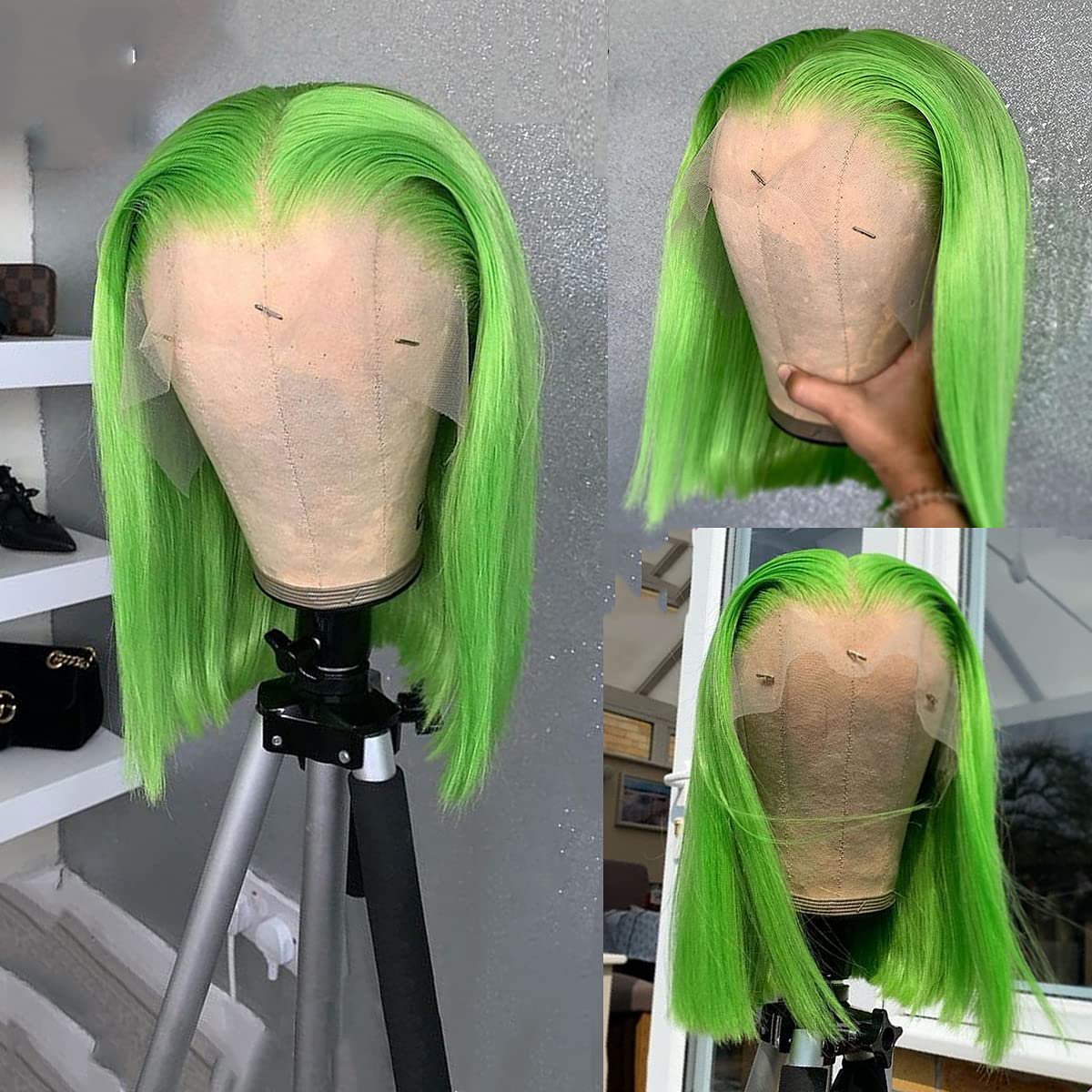 Samuel Hair 10-14Inch Green# Colored BOB Lace Wig,Transparent Lace Wig