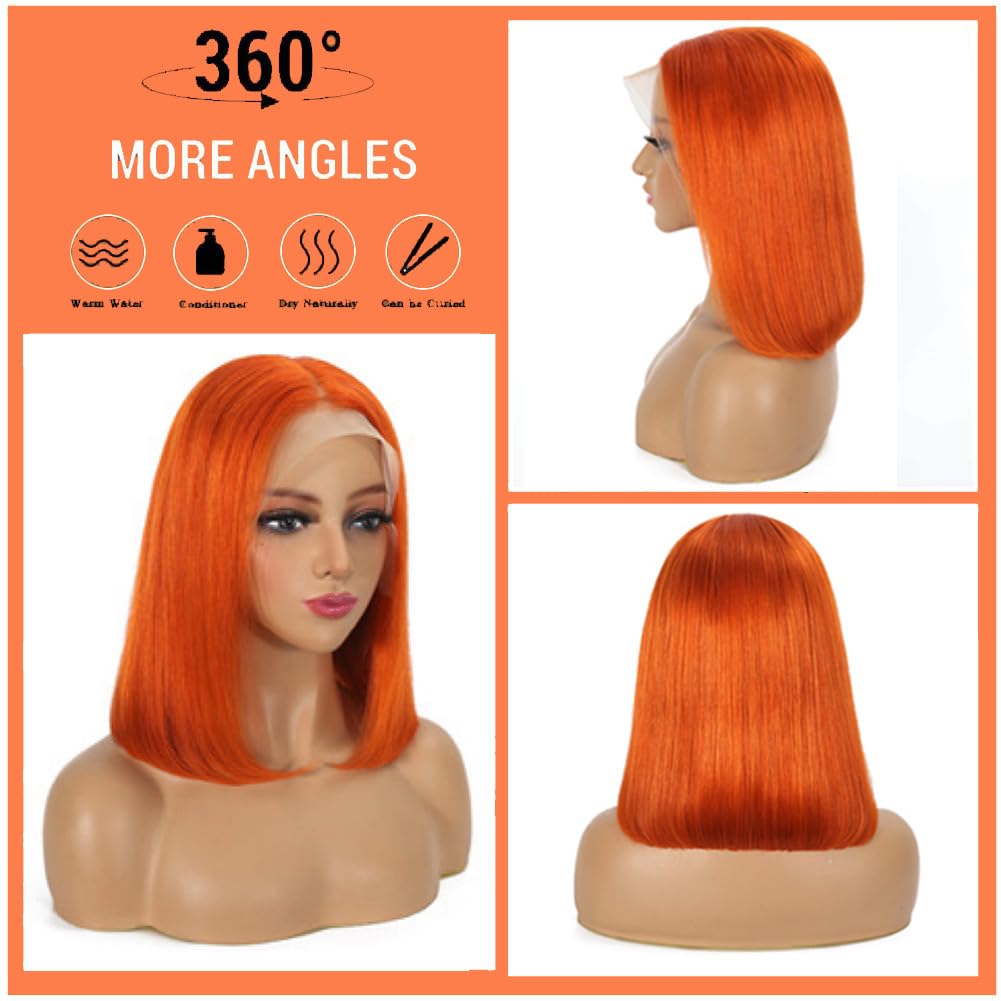 Samuel Hair 10-14Inch Ginger Orange# Colored BOB Lace Wig,Transparent Lace Wig