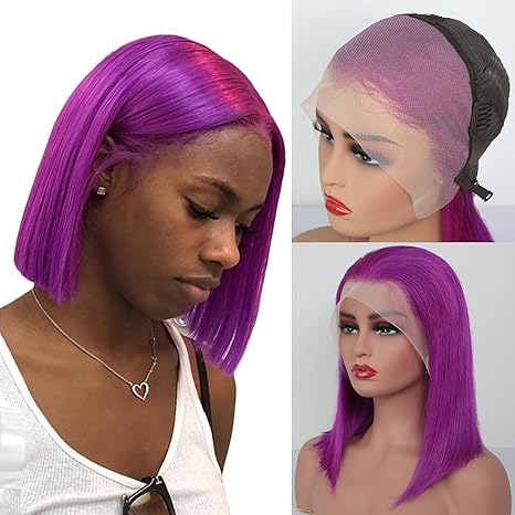 Samuel Hair 10-14Inch Purple# Colored BOB Lace Wig,Transparent Lace Wig