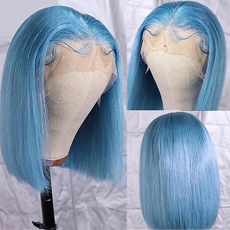 Samuel Hair 10-14Inch Light Blue Colored BOB Lace Wig,Transparent Lace Wig