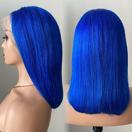 Samuel Hair 10-14Inch Blue# Colored BOB Lace Wig,Transparent Lace Wig