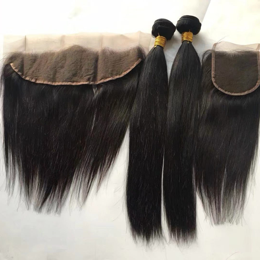 3 pieces Samuel Hair 12A straight natural black hair bundles with closure/frontal free shipping