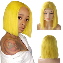 Samuel Hair 10-14Inch yellow# Colored BOB Lace Wig,Transparent Lace Wig