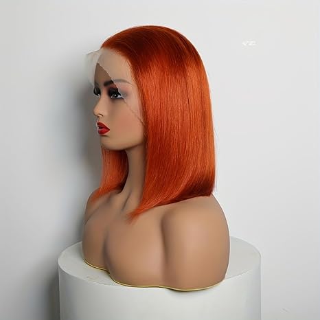 Samuel Hair 10-14Inch Ginger Orange# Colored BOB Lace Wig,Transparent Lace Wig