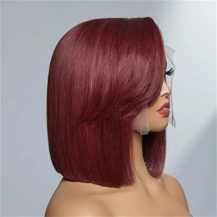 Samuel Hair 10-14Inch 99J Burgundy Colored BOB Lace Wig,Transparent Lace Wig
