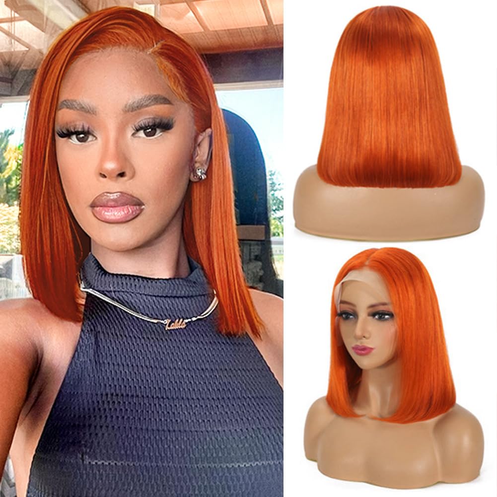 Samuel Hair 10-14Inch Ginger Orange# Colored BOB Lace Wig,Transparent Lace Wig