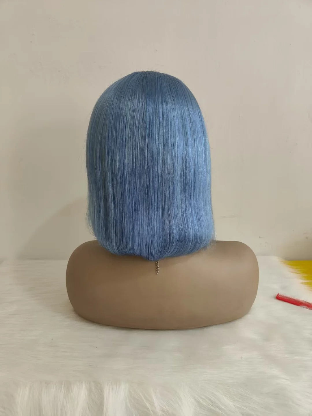 Samuel Hair 10-14Inch Light Blue Colored BOB Lace Wig,Transparent Lace Wig