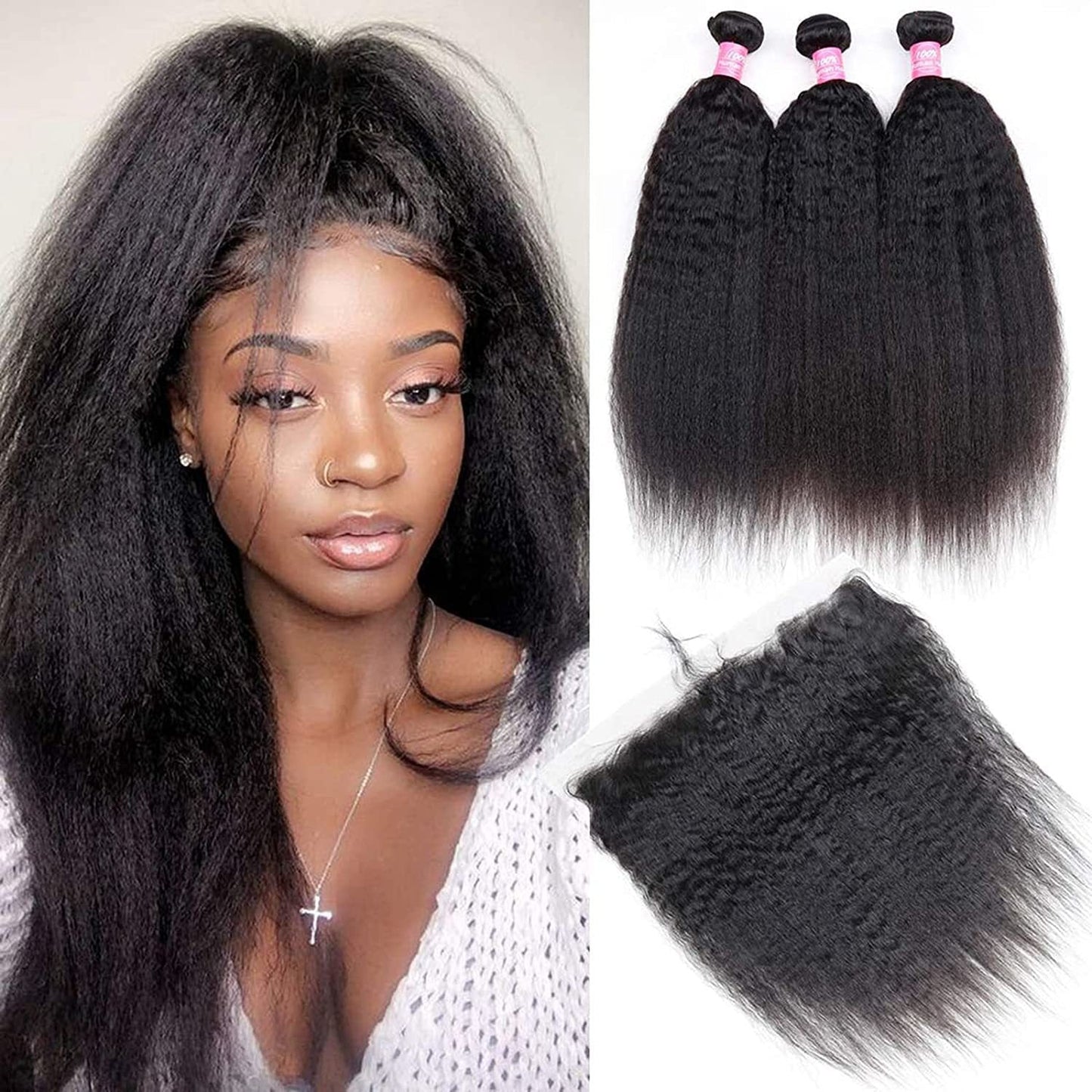3 pieces Samuel Hair 12A Kinky Straight natural black hair bundles with closure/frontal free shipping