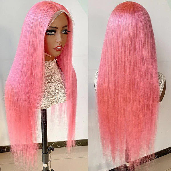 Samuel Hair 13*4 Transparent Frontal Lace Wig, 12-30inch Pink Color Virgin Human Hair Lace Wig