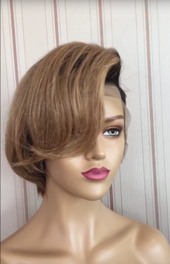Samuel Hair 13*4 Transparent Lace Front Pixie Cut wig,Virgin Human Hair colored Wigs-22