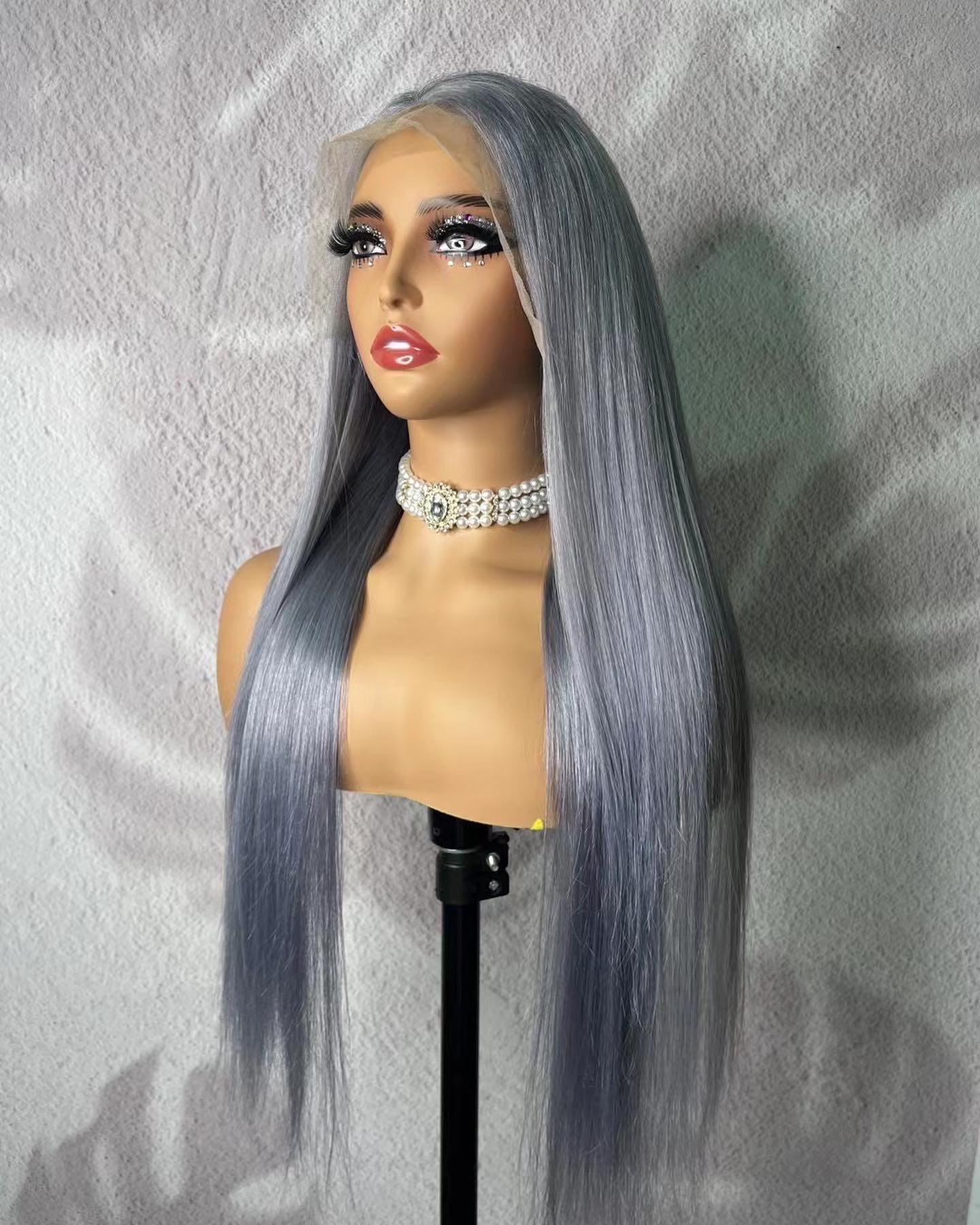 Samuel Hair 13*4 Transparent Frontal Lace Wig, 12-30inch Grey Color Virgin Human Hair Lace Wig