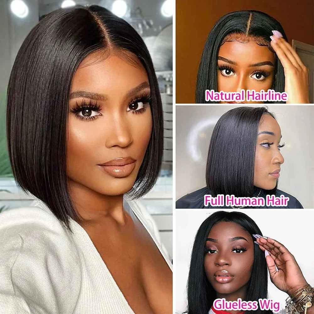 Samuel Hair 10-14Inch 1B# Natural Black BOB Lace Wig,Transparent &HD Lace Wig