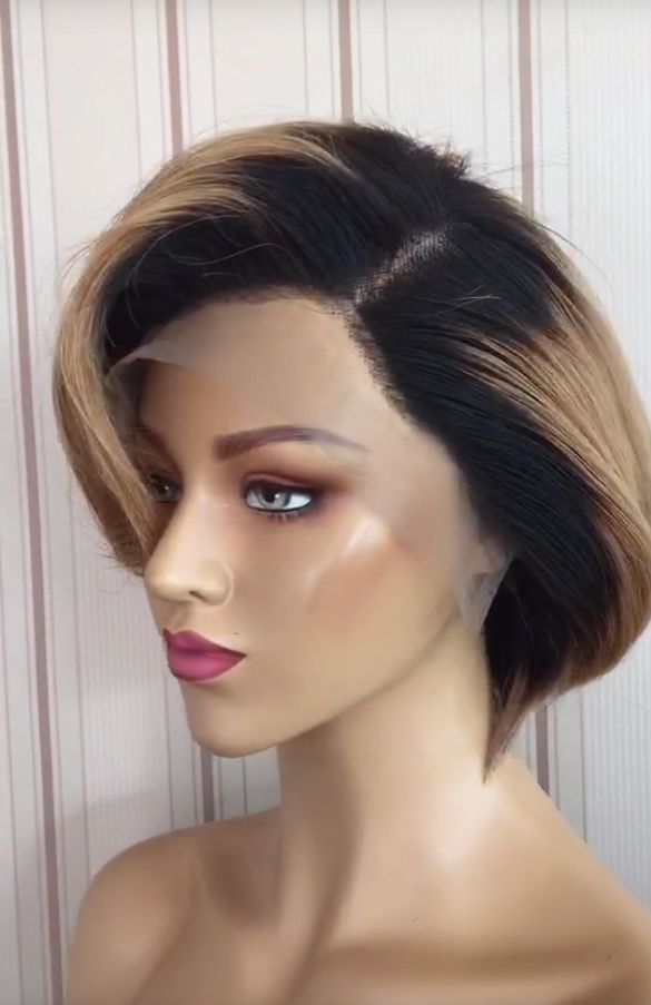 Samuel Hair 13*4 Transparent Lace Front Pixie Cut wig,Virgin Human Hair colored Wigs-22