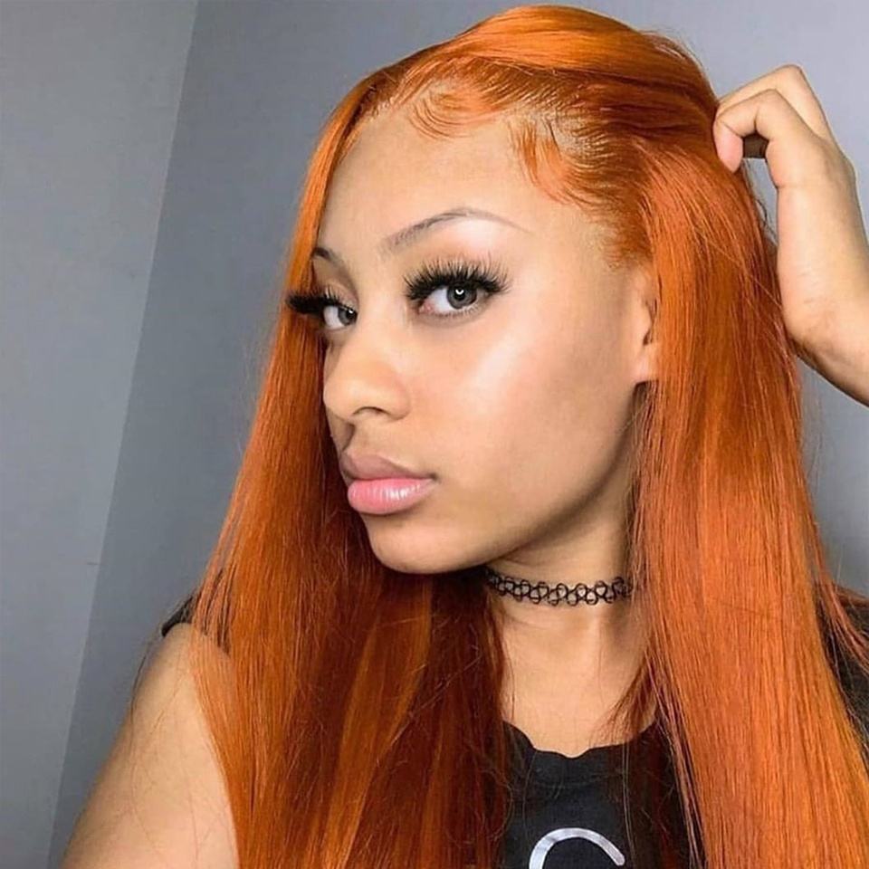Samuel Hair 13*4 Transparent Frontal Lace Wig, 12-30inch Ginger Orange Color Virgin Human Hair Lace Wig