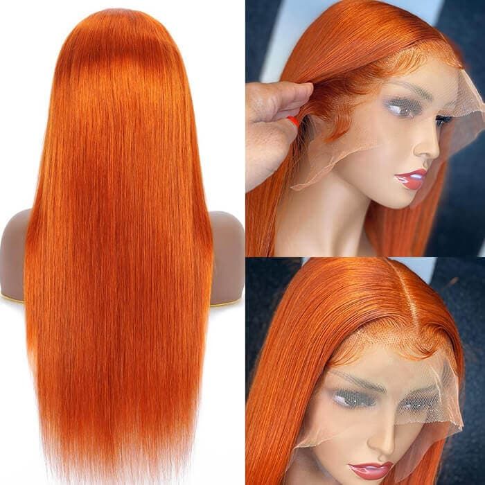 Samuel Hair 13*4 Transparent Frontal Lace Wig, 12-30inch Ginger Orange Color Virgin Human Hair Lace Wig