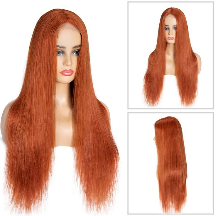 Samuel Hair 13*4 Transparent Frontal Lace Wig, 12-30inch Ginger Orange Color Virgin Human Hair Lace Wig