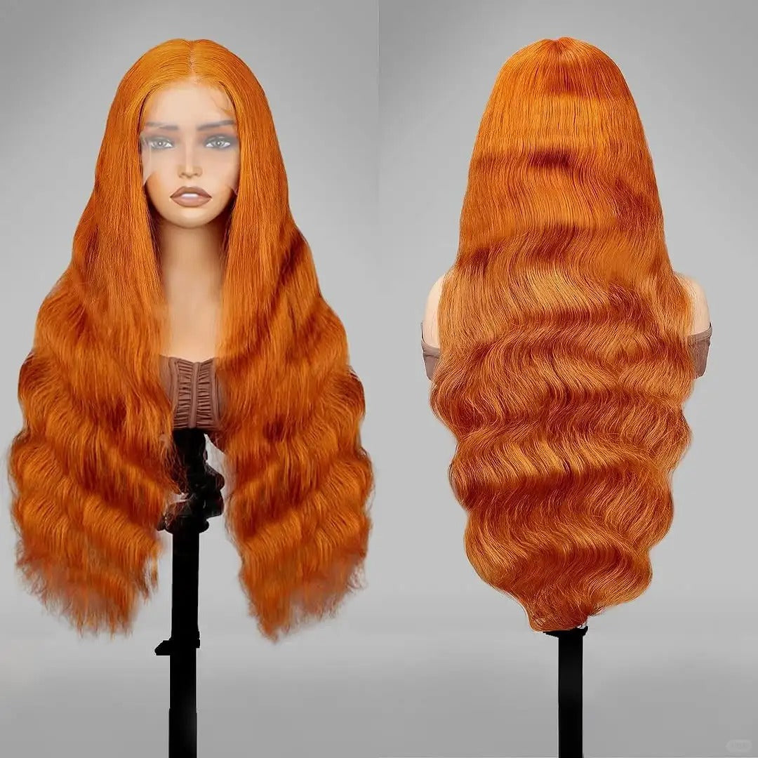 Samuel Hair 13*4 Transparent Frontal Lace Wig, 12-30inch Ginger Orange Color Virgin Human Hair Lace Wig