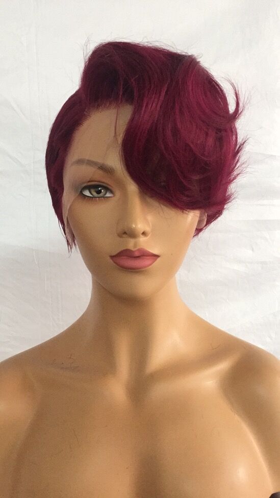 Samuel Hair 13*4 Transparent Lace Front Pixie Cut wig,Virgin Human Hair colored Wigs-02