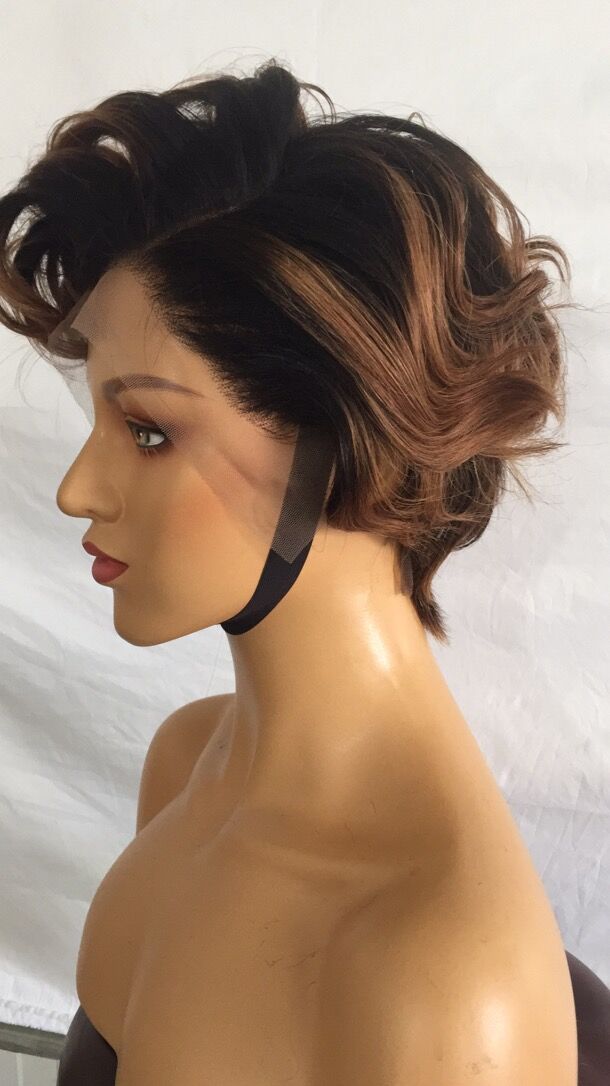 Samuel Hair 13*4 Transparent Lace Front Pixie Cut wig,Virgin Human Hair colored Wigs-18