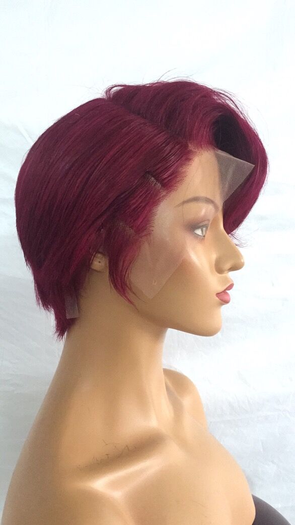 Samuel Hair 13*4 Transparent Lace Front Pixie Cut wig,Virgin Human Hair colored Wigs-02