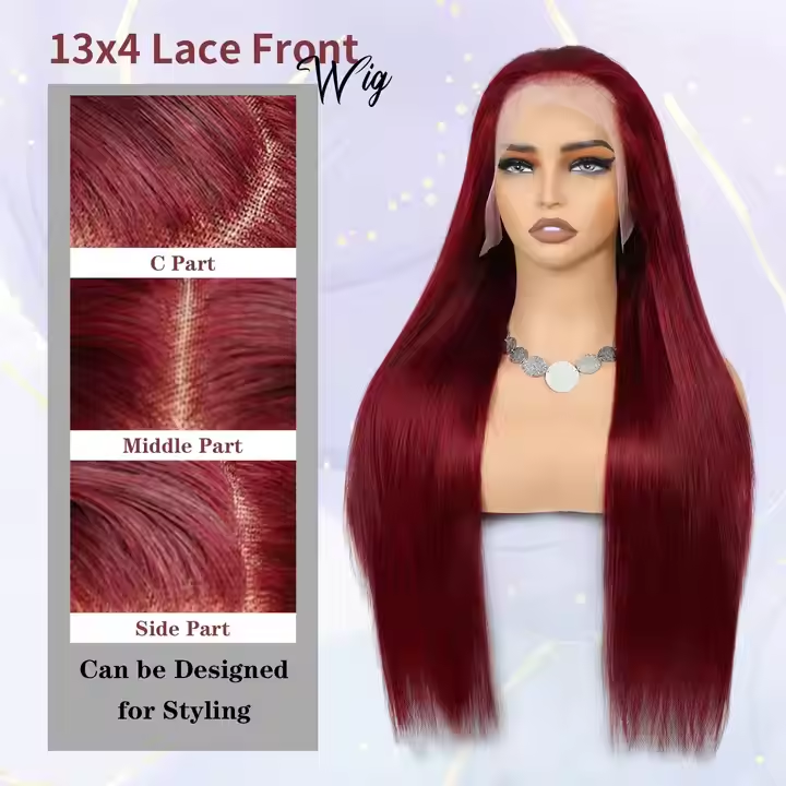 Samuel Hair 13*4 Transparent Frontal Lace Wig, 12-30inch 99J# Color Virgin Human Hair Lace Wig