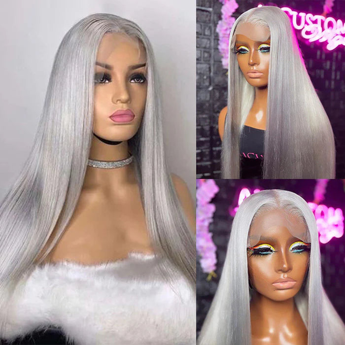Samuel Hair 13*4 Transparent Frontal Lace Wig, 12-30inch Grey Color Virgin Human Hair Lace Wig