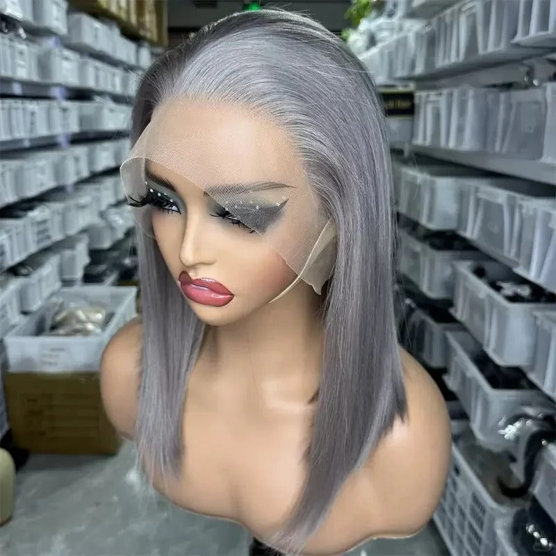 Samuel Hair 10-14Inch Grey# Colored BOB Lace Wig,Transparent Lace Wig