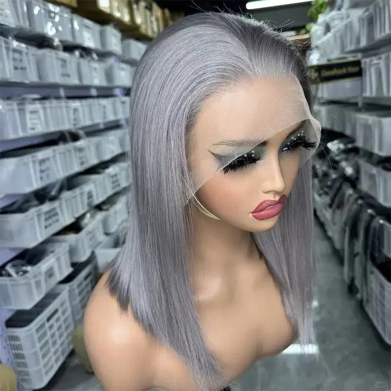 Samuel Hair 10-14Inch Grey# Colored BOB Lace Wig,Transparent Lace Wig