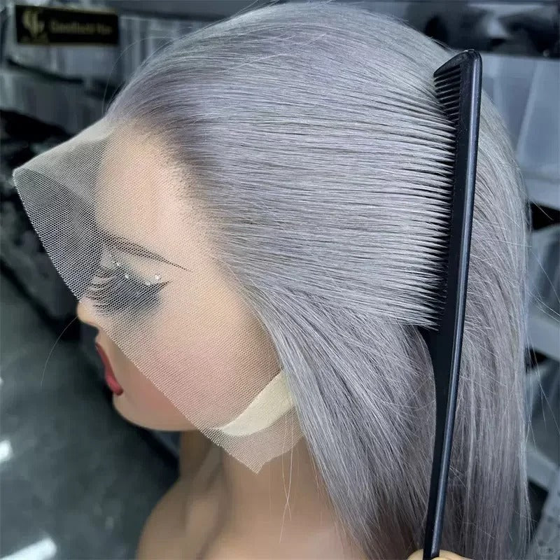 Samuel Hair 10-14Inch Grey# Colored BOB Lace Wig,Transparent Lace Wig