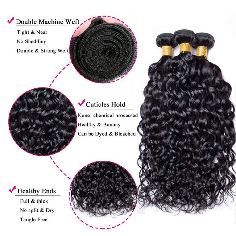 3 pieces Samuel Hair 12A water wave natural black hair bundles free shipping