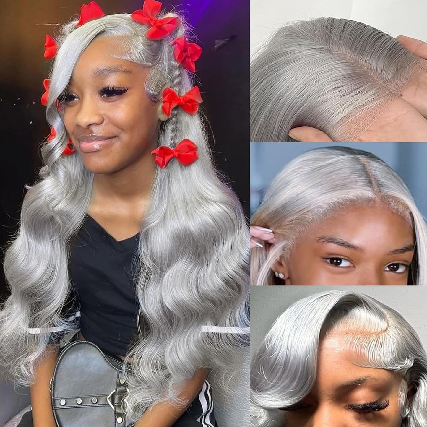 Samuel Hair 13*4 Transparent Frontal Lace Wig, 12-30inch Grey Color Virgin Human Hair Lace Wig