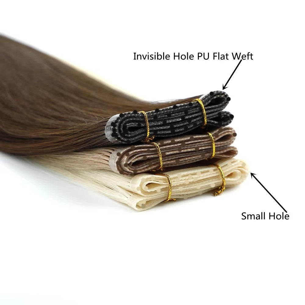 Double Layers Invisible Genius Butterfly Weft Hair Extensions Beaded Invisible Weft With Holes Cuticle Virgin Hair