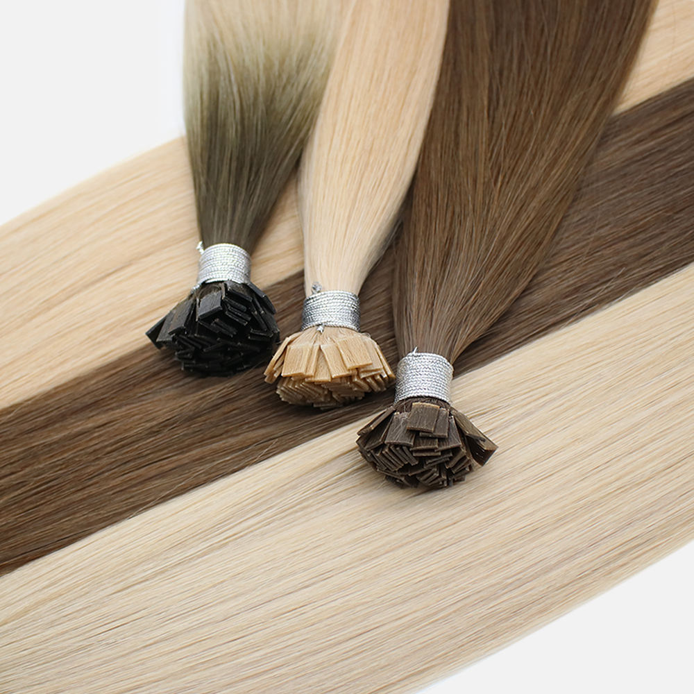 Wholesale Cuticle Aligned Virgin Russian Hair Italian Keratin Prebonded Double Drawn Flat Tip Human Hair Extensions