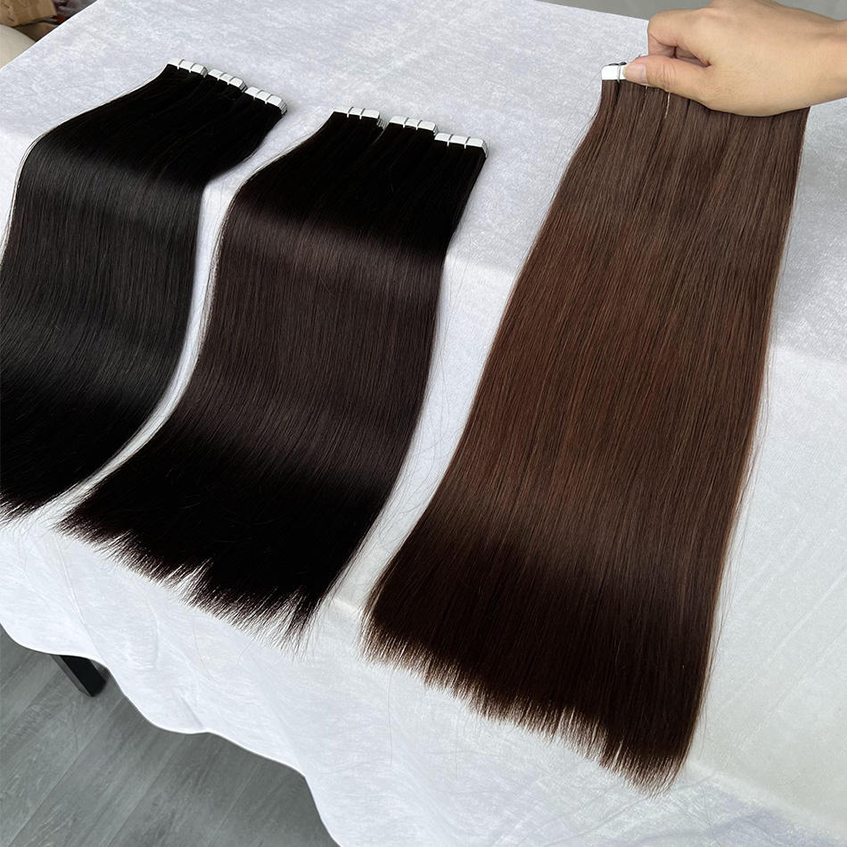 Wholesale Real Hair Raw Unprocessed Long Vietnamese Tape in Wefts Black Dark Brown Double Drawn Tape in Extension