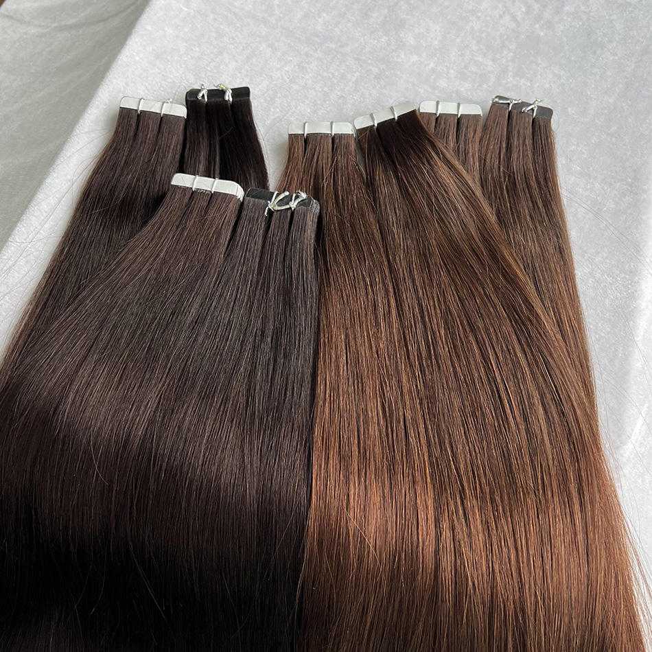 Wholesale Real Hair Raw Unprocessed Long Vietnamese Tape in Wefts Black Dark Brown Double Drawn Tape in Extension