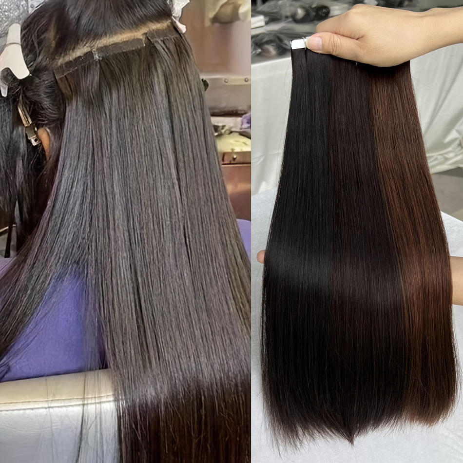 Wholesale Real Hair Raw Unprocessed Long Vietnamese Tape in Wefts Black Dark Brown Double Drawn Tape in Extension