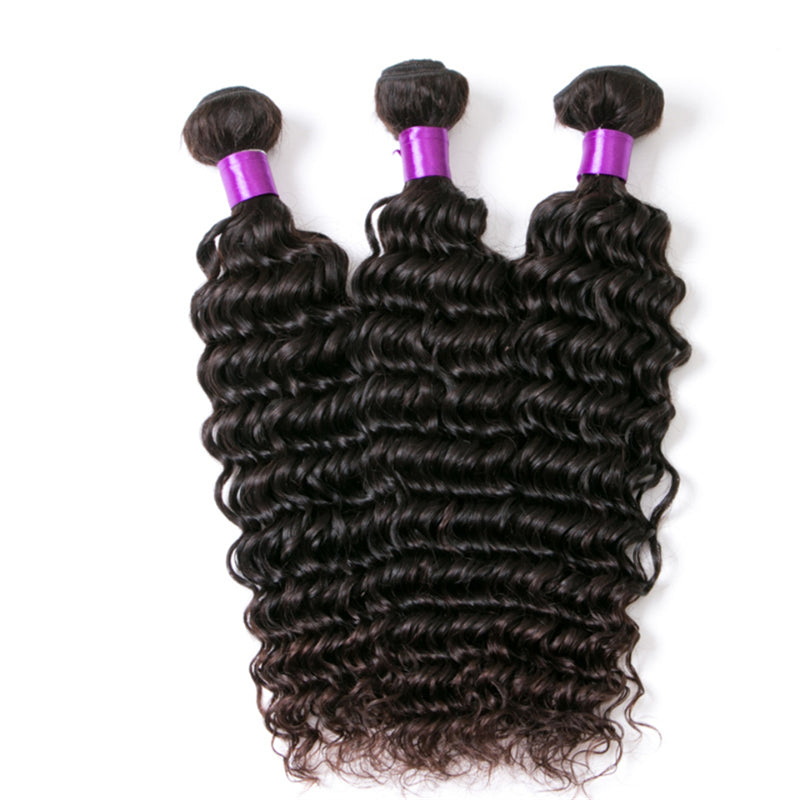 3 pieces Samuel Hair 12A deep wave natural black hair bundles with closure/frontal free shipping